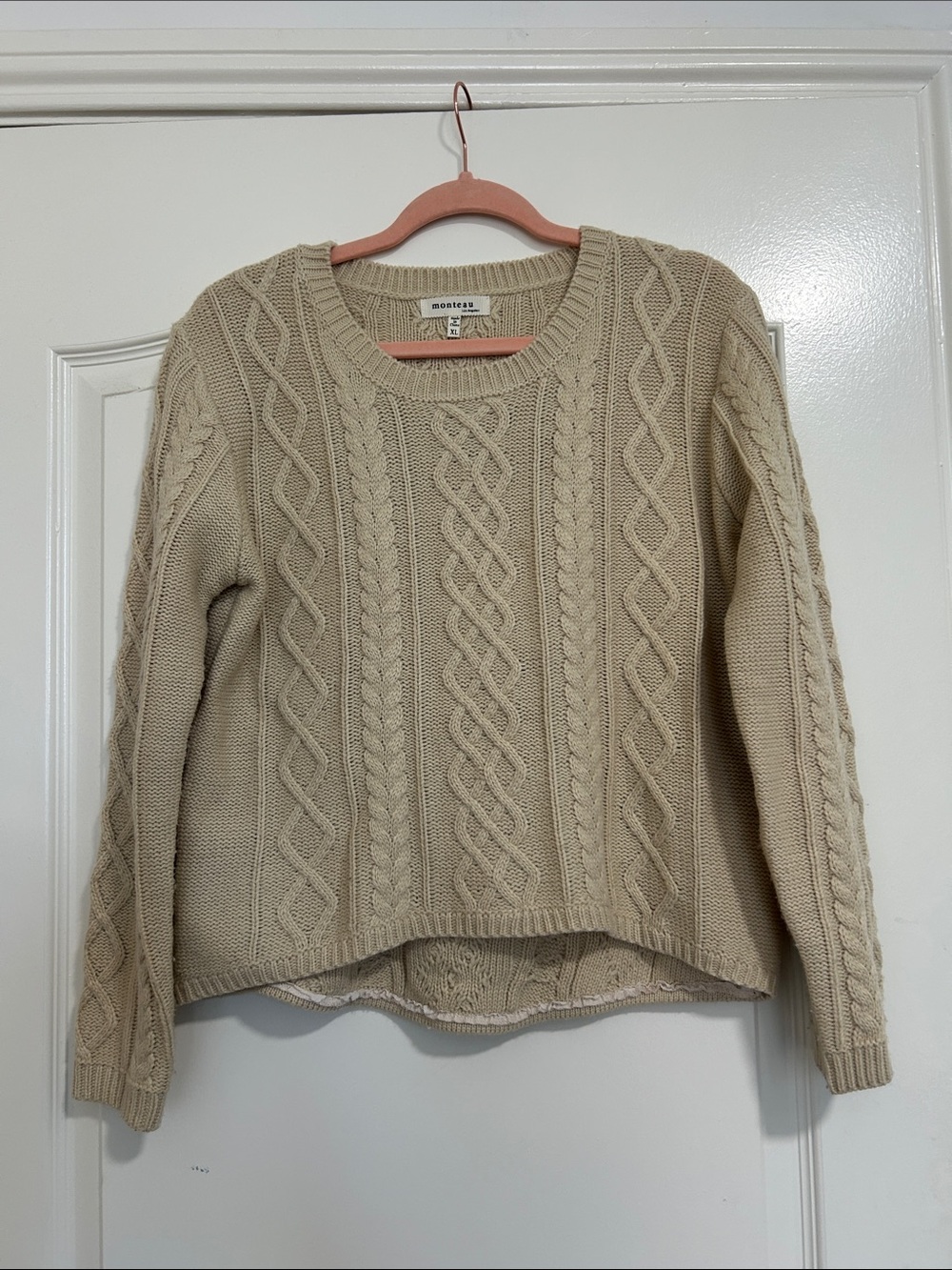 Cable Knit Crewneck Sweater in Beige -